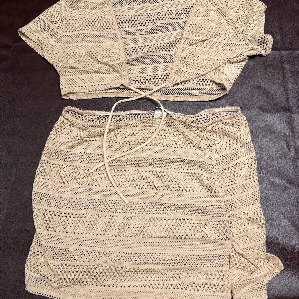 Dippin' Daisy's Beige Crochet Knit Skirt Set